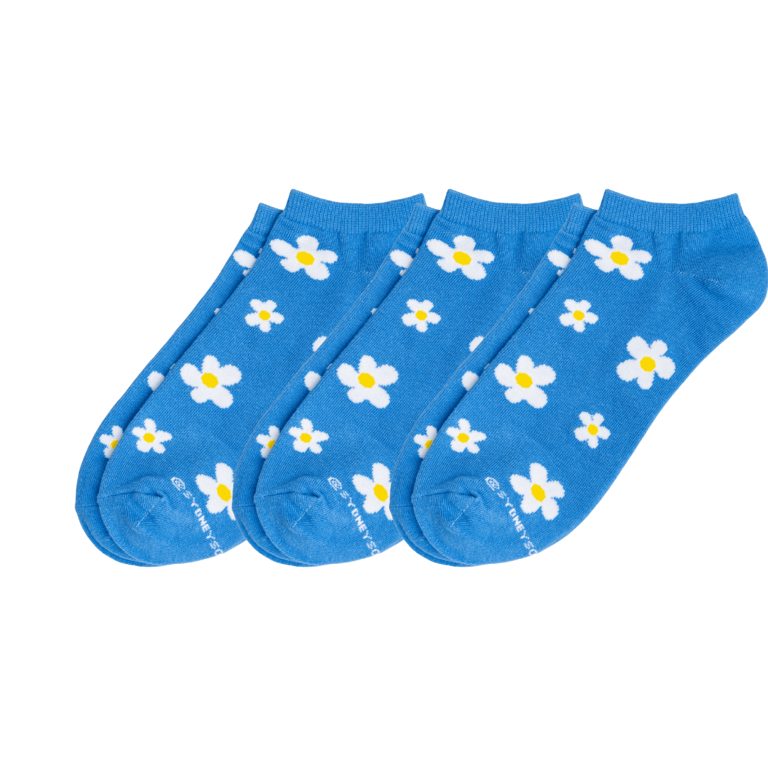 Blue Daisy Ankle Sock (3 x Pairs) – Sydney Sock Project